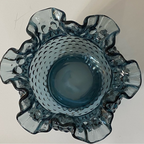 RARE Fenton Hobnail Ruffled Bowl Vase Federal Blue 5” Excellent Condition Fots - Picture 5 of 16